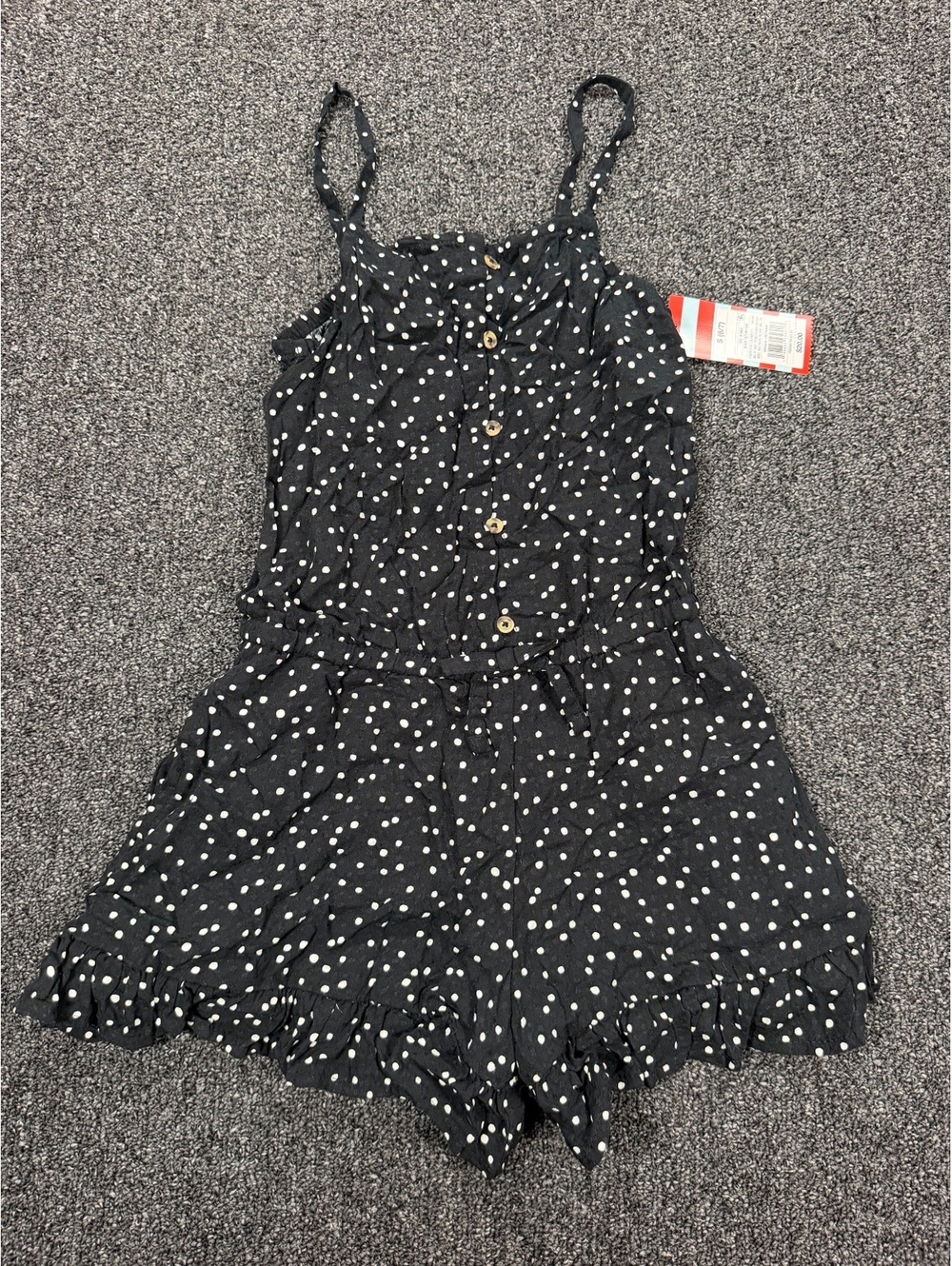 NWT Cat & Jack Girls' Black Polka Dot Button Front Romper Size 5 (6/7)